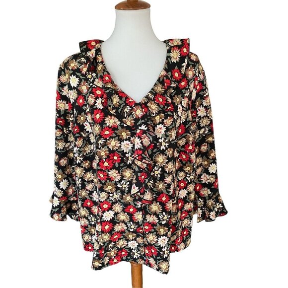 Sag Harbor Button Up Floral Ruffle Top-Size 18-Polyester - Picture 1 of 2